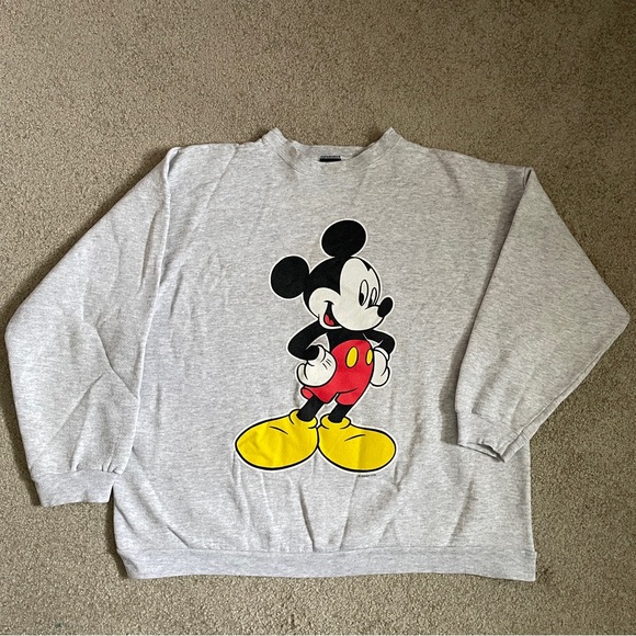 Disney Tops - Vintage 90s Disney Mickey Mouse Heather Gray Crewneck Sweatshirt Unisex XL WDW